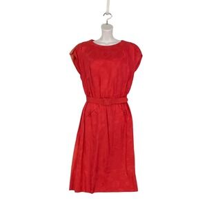 Vintage House of Gold Red Silk Jacquard Asian Dress 60s 50s PROJECT needs TLC, M